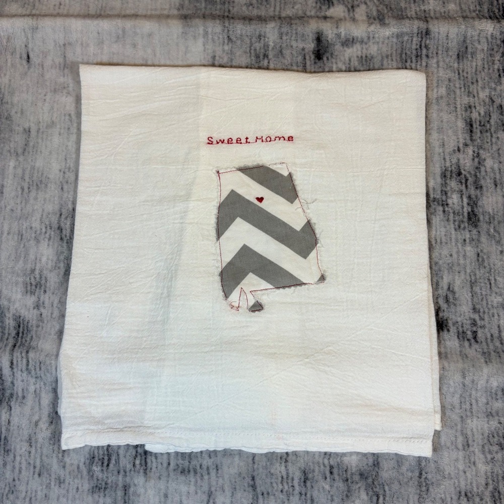 Sweet Home Alabama Tea Towel White Cotton Flour Sack Chevron State Heart 26x28